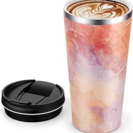 Ceramic Coated Insulated Coffee Cup, 18oz Travel Mug with Leak-Proof Lid, Vacuum Double-Wall Insulated Tumbler