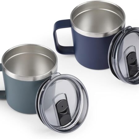 Coffee Cup Set with Handle and Lid, Double-Wall Stainless Steel Travel Insulated Tumbler