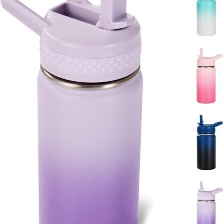 12 oz Toddler Bottle, Kids Water Bottle for School Boys&Girls with Straws Lids, 304 Stainless Steel Vacuum Insulated Thermos, BPA-Free, Gradient Purple​