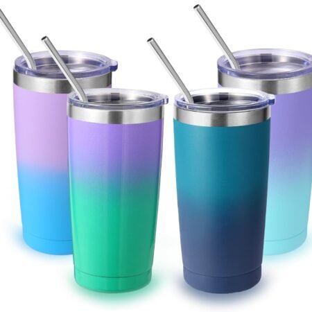 Stainless Steel Insulated Tumbler with Lid and Straw, Double-Wall Insulated Travel Iced Coffee Cup