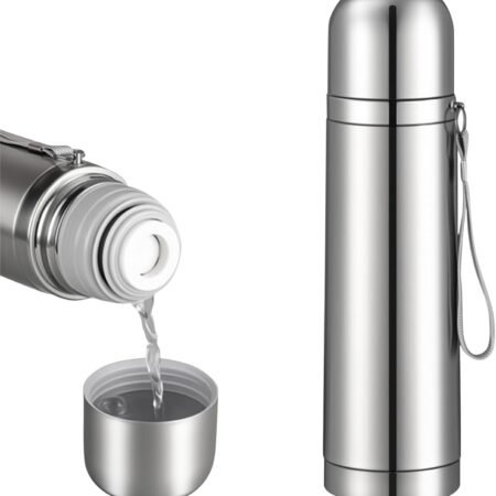 Stainless Steel Thermal Bottle Vacuum Insulated Coffee Trave Mug for Hot and Cold Drinks Double Walled Sport Water Flask with Cup 17Oz/500Ml(Silver)