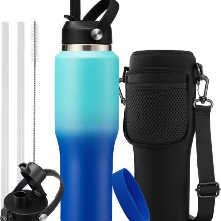 32 OZ Stainless-steel Insulated Water Bottles - Cold 48H & Hot 24H, Leak-Proof Metal Water Flask with Sleeve, Protective Boot, BPA Free Vacuum Insulated 32 Oz Water Bottle Fits In Cup Holder