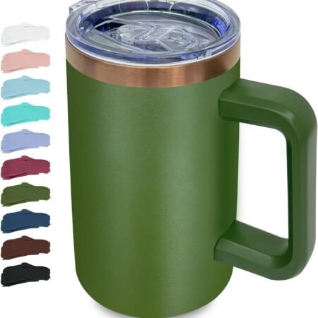 20oz Insulated Coffee Tumbler with Lid Stainless Steel Coffee Cup Set, Double-Wall Vacuum, with Handle